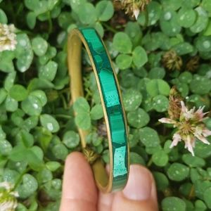 Vintage Malachite Brass Bangle Bracelet